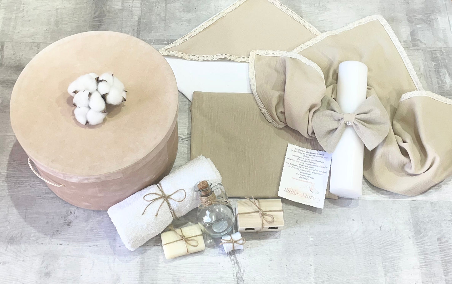 Trusou botez+ lumanare bej