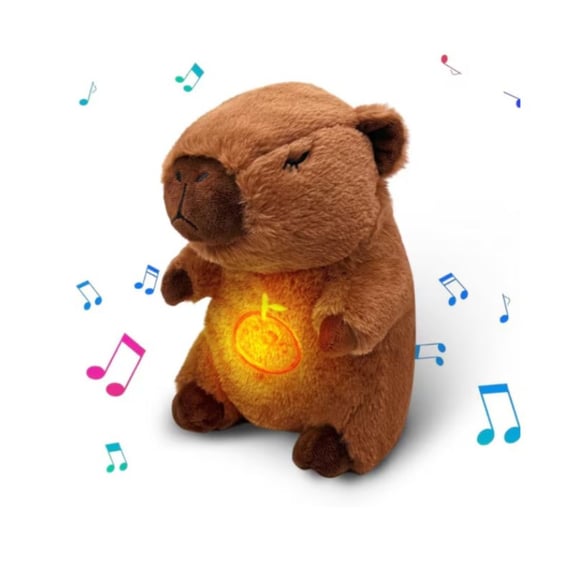 Jucarie de Plus 25cm Model Capybara, cu Lumini, Muzică și Funcție de Respirație pentru Copii