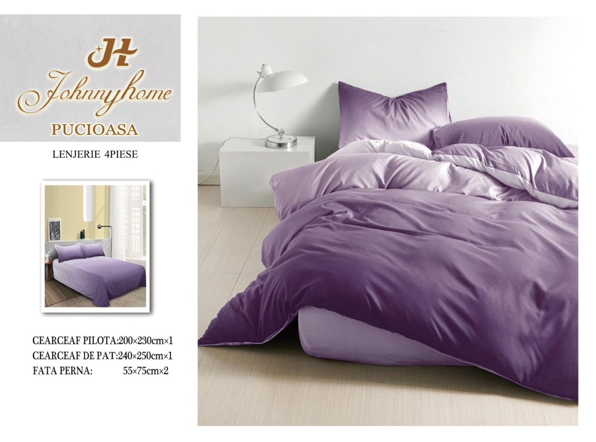 Lenjerie De Pat Bumbac Satinat Superior - Bicolor Mov Inchis