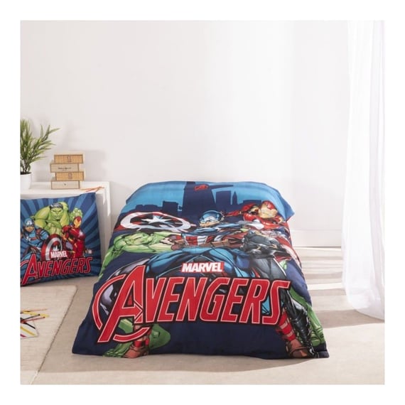 Set lenjerie pat, 100% bumbac, 2 piese, 140x200 cm, 65x65 cm, multicolor, Happy, Avengers