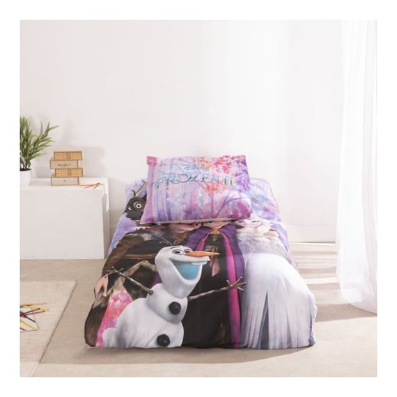 Set lenjerie pat, 100% bumbac, 2 piese, 140x200 cm, 65x65 cm, multicolor, Happy, Frozen