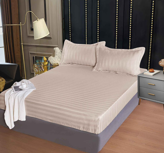 Damasc Deluxe cu Elastic, Bej,160x200cm, 2 fete de perne, E111