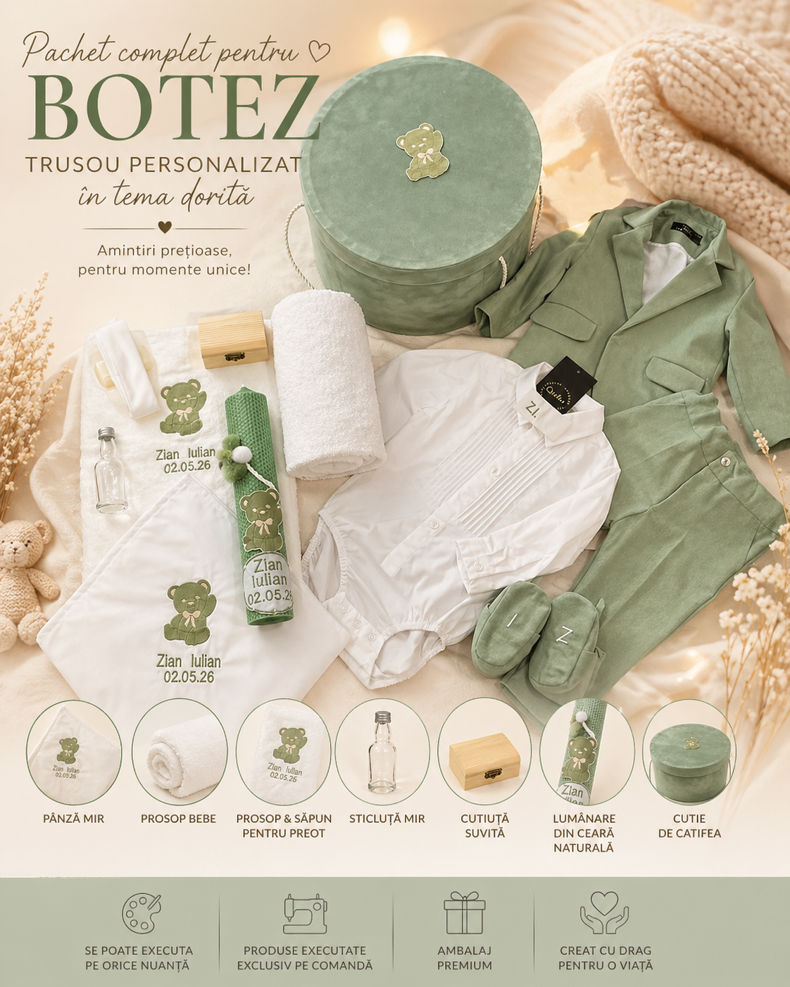 Pachet botez Bear Verde Menta