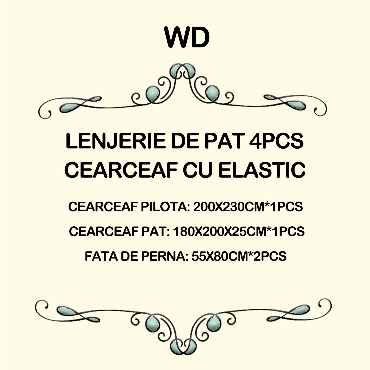 Lenjerie pat dublu,Flori, FINET, 5D Digital Print, cu Elastic, 4 piese, WD8054