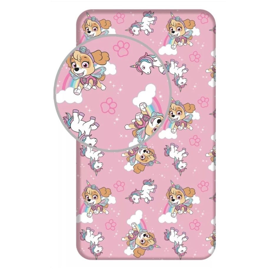 Cearceaf cu margini elastice, multicolor, 100% bumbac, 90 x 200 cm, Paw Patrol