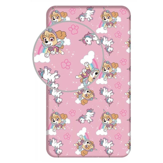 Cearceaf cu margini elastice, multicolor, 100% bumbac, 90 x 200 cm, Paw Patrol