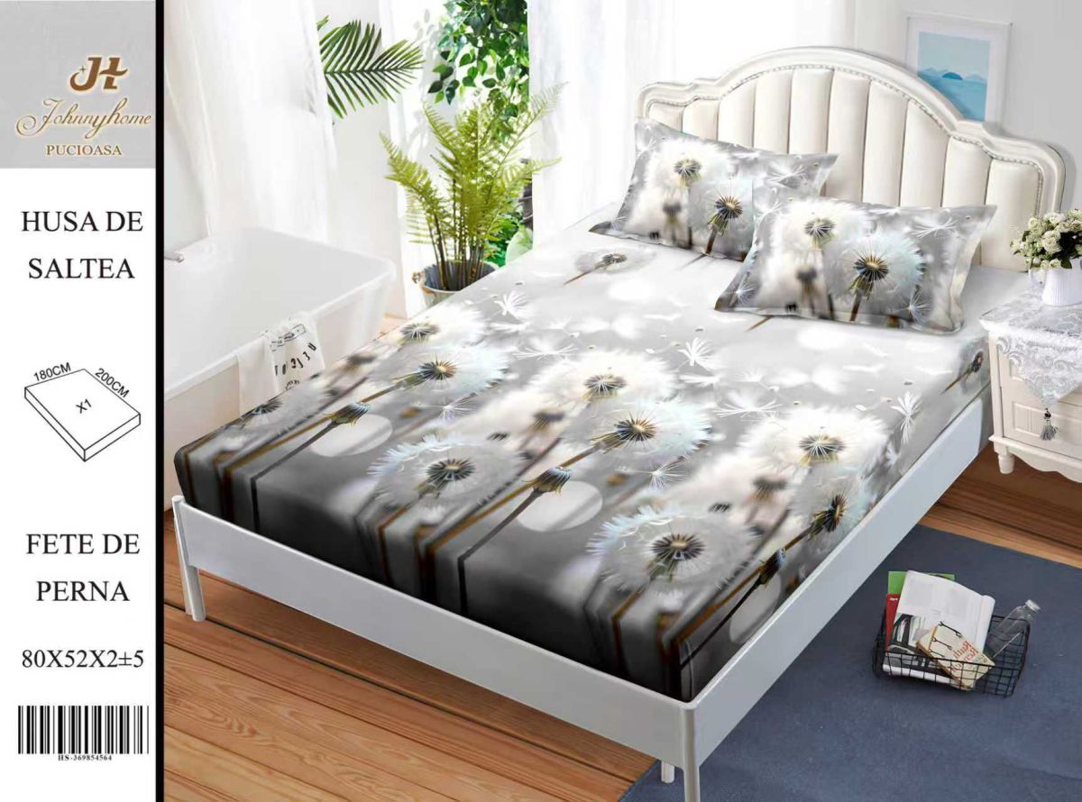 Husa Din Bumbac Satinat Cu Elastic Si Fete De Perna 180x200cm - Papadii Pe Campie