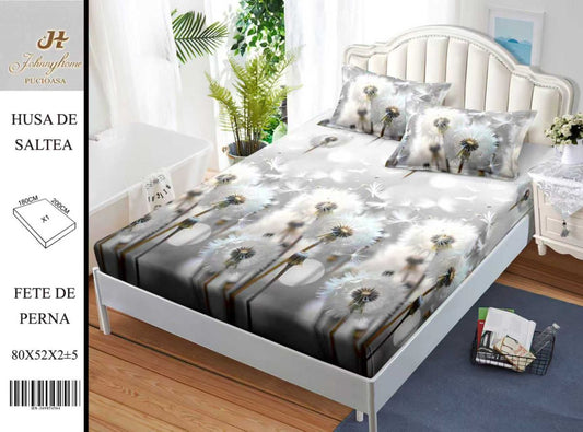 Husa Din Bumbac Satinat Cu Elastic Si Fete De Perna 180x200cm - Papadii Pe Campie