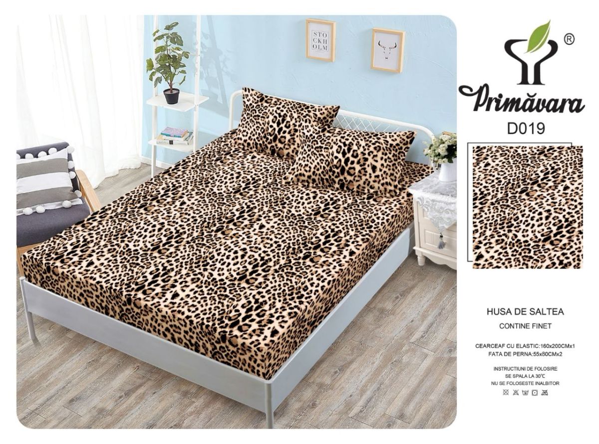 Husa Din Finet Cu Elastic Si Fete De Perna 160X200cm - Animal Print
