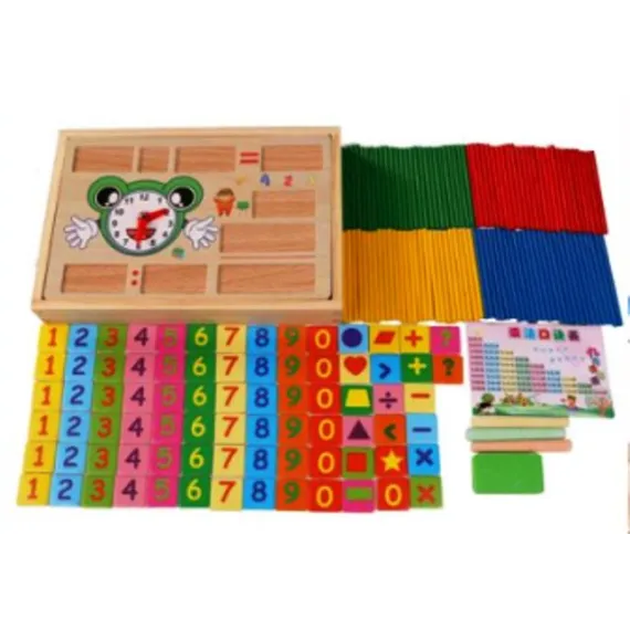 Tablita din lemn, ceas, 100 betisoare de numarat