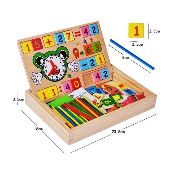 Tablita din lemn, ceas, 100 betisoare de numarat