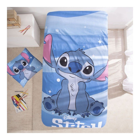 Set lenjerie pat, 100% bumbac, 2 piese, 140x200 cm, 65x65 cm, albastru, Happy, Stitch