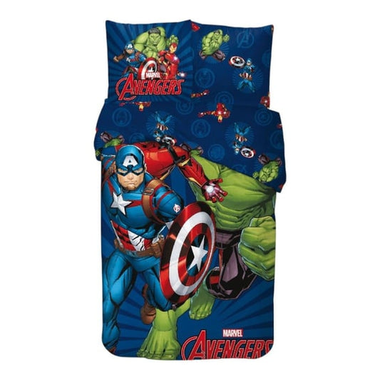 Set lenjerie pat, 100% bumbac, 2 piese, 140x200 cm, 65x65 cm, multicolor, Happy, Avengers
