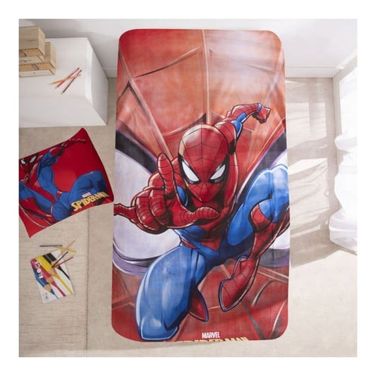 Set lenjerie pat, 100% bumbac, 2 piese, 140x200 cm, 65x65 cm, rosu, Happy, Spiderman